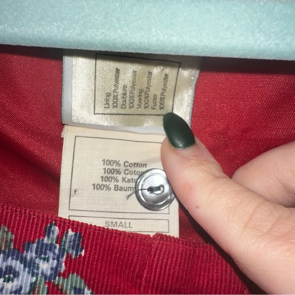 Laura Ashley 80s Red Floral Corduroy Jumpsuit Vintage Calico Romper Jumpsuit - Picture 7 of 7